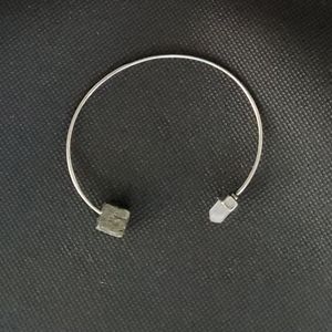 Silver Dainty Cuff Bracelet with Natural Stones